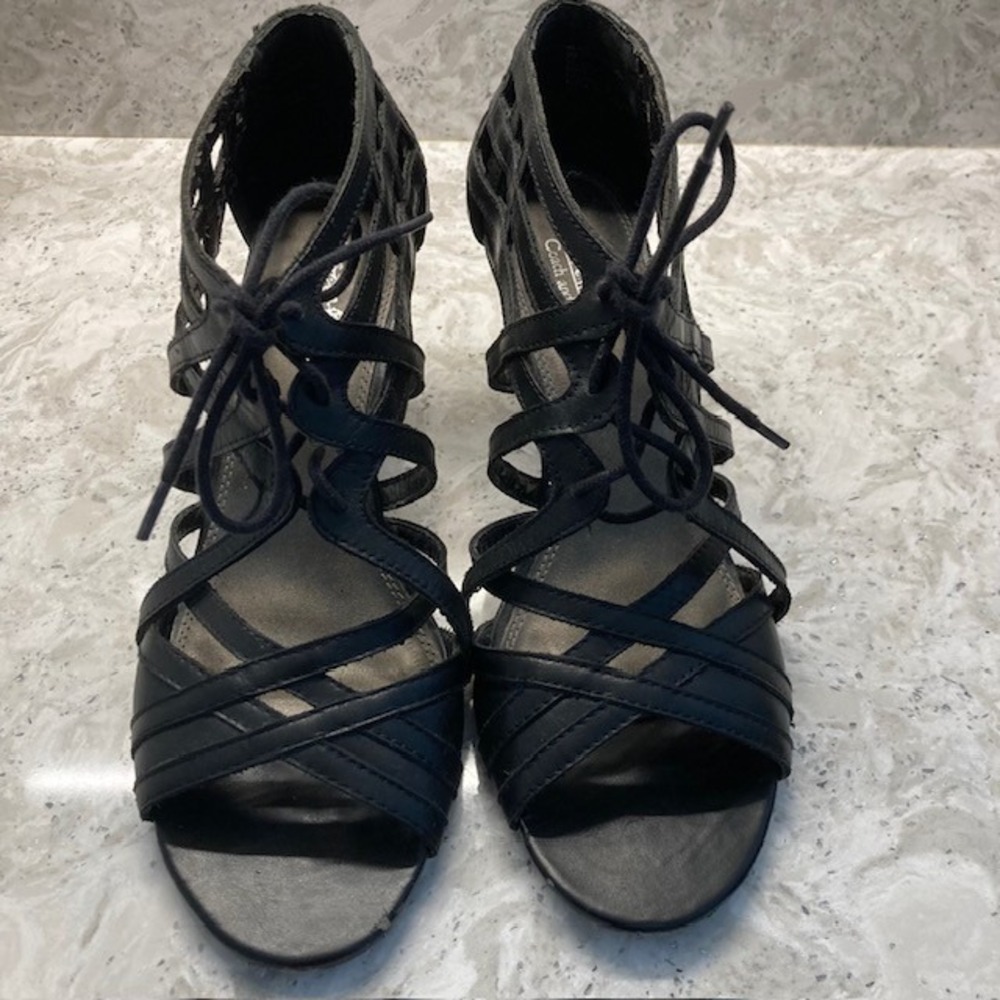 Coach and Four Leather Women's Black Caged Heel Shoes 9